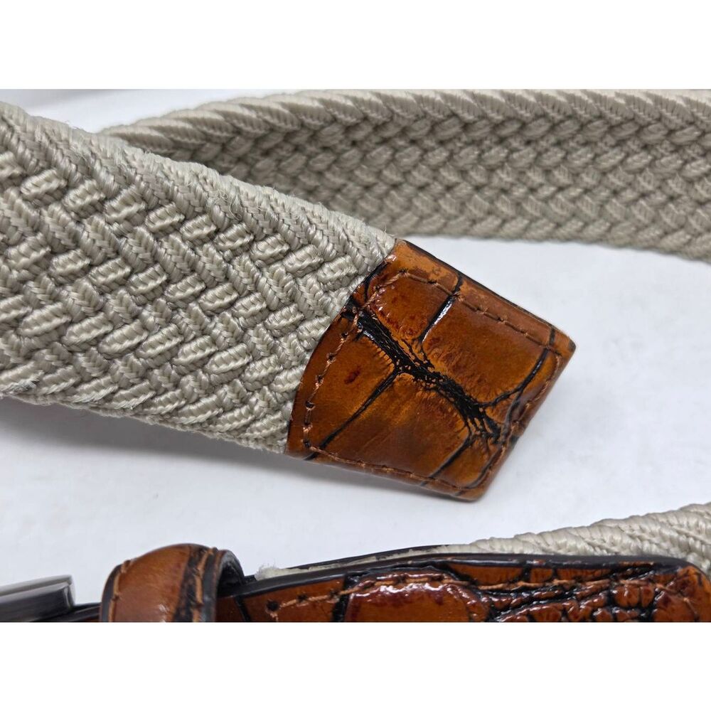 PEBBLE BEACH MEN'S BRAIDED STRETCH GOLF BELT TAN BROWN GENUINE LEATHER SIZE 40 - Picture 3 of 5